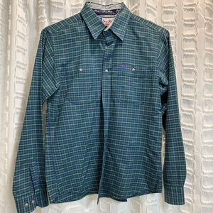 Wrangler Boys Western Blue and Green Checkered Button Down Shirt
